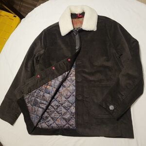 Men's Brown Corduroy Jacket with White Collar